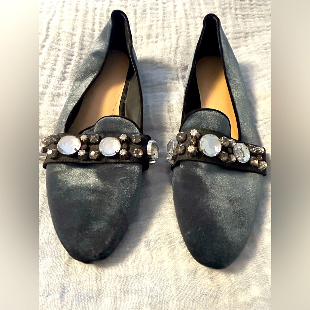 Zara velvet and rhinestone/jewel loafer/flats